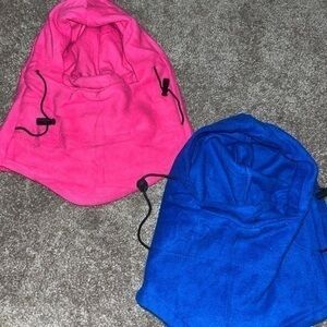 Kids Fleece Hooded Scarves - Pink and Blue